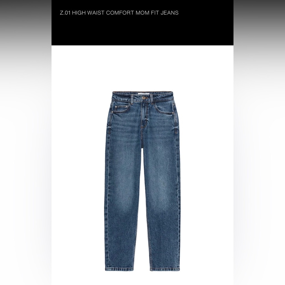Zara High-Waist Straight-Leg Jeans in Dark Blue Denim